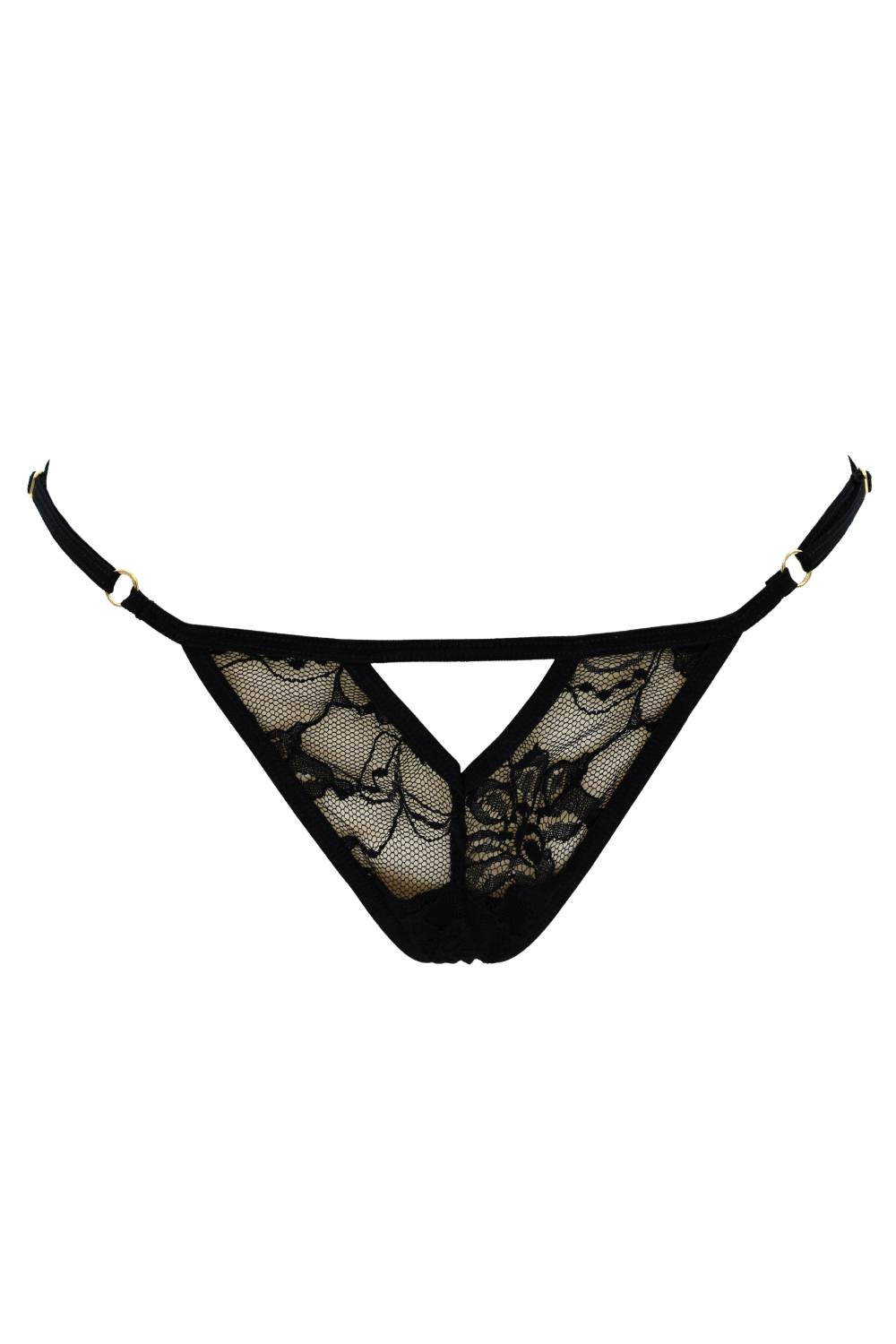 String noir avec bijou perle strass dorés