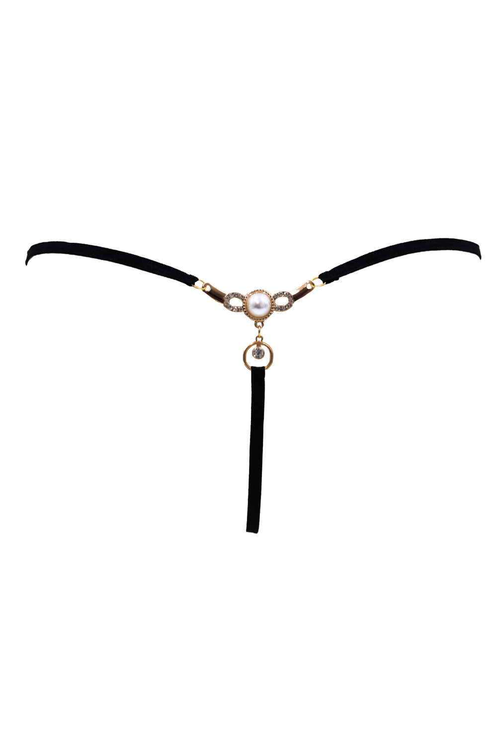 String noir avec bijou perle strass dorés