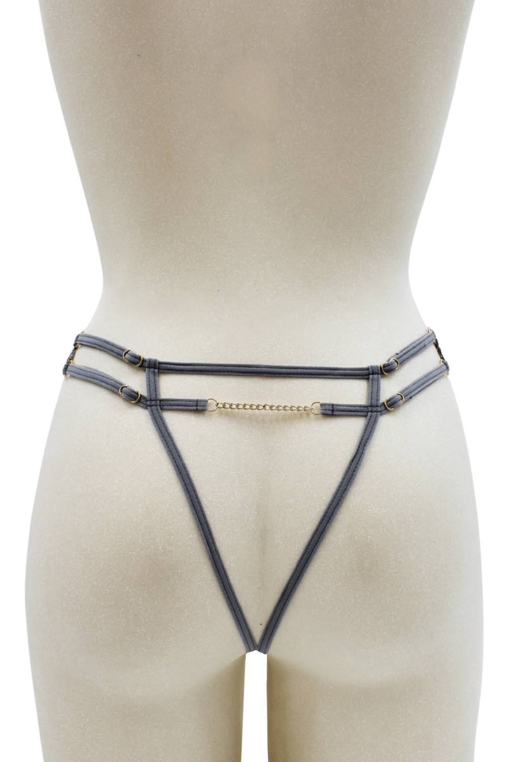String gris avec bijou couleur aléatoire et chaîne dorée