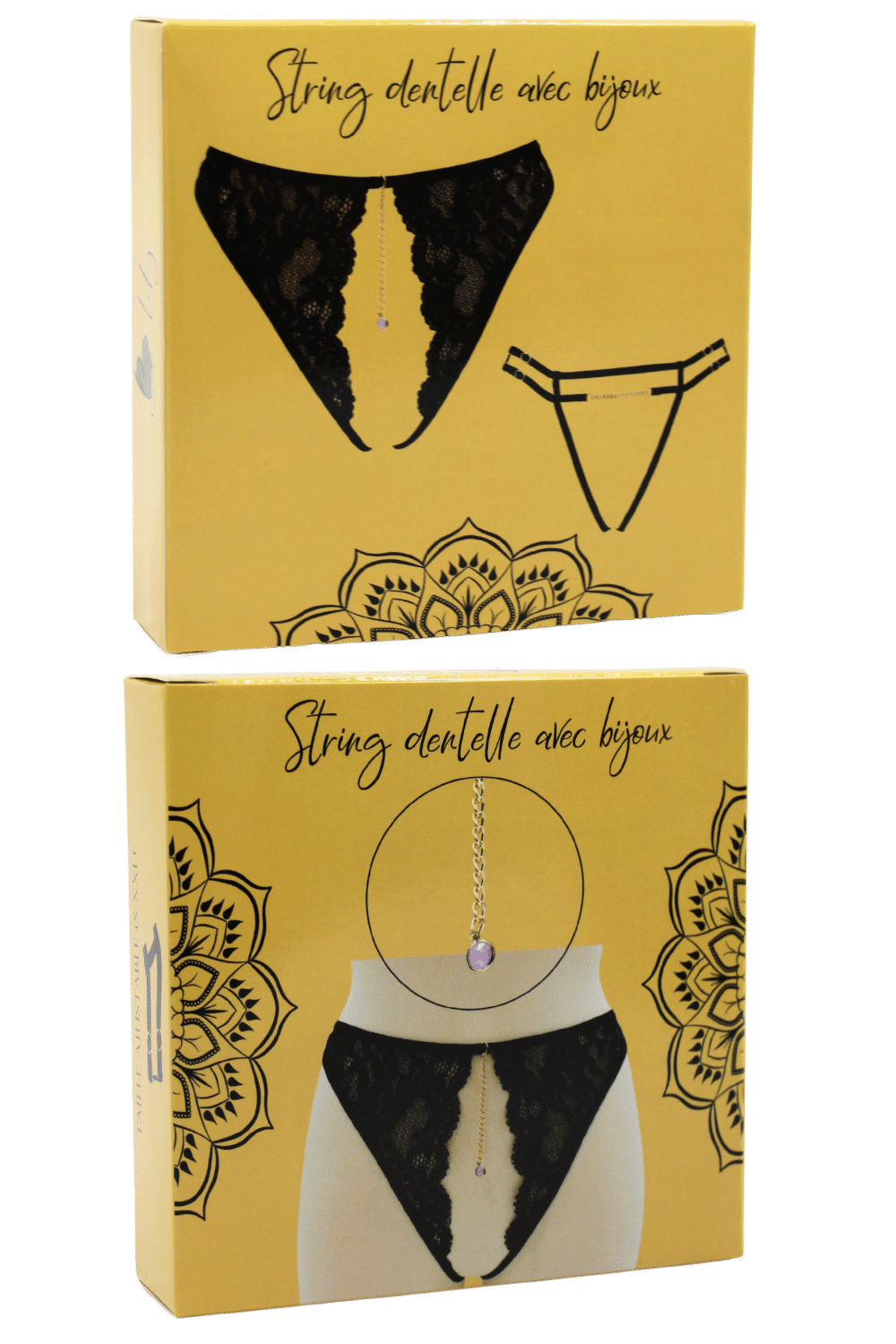 String noir avec bijou couleur aléatoire et chaîne dorée