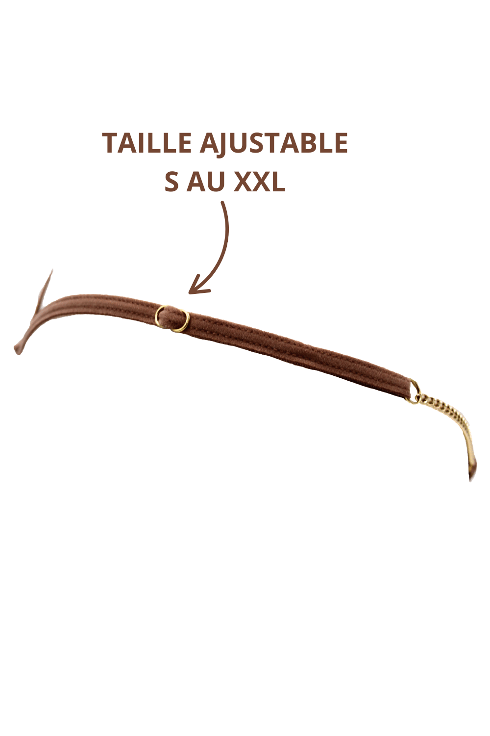 String en dentelle taupe ouvert avec chaînes dorées
