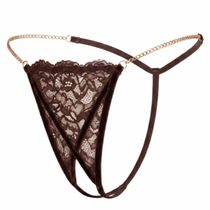 String en dentelle marron ouvert avec chaînes dorées