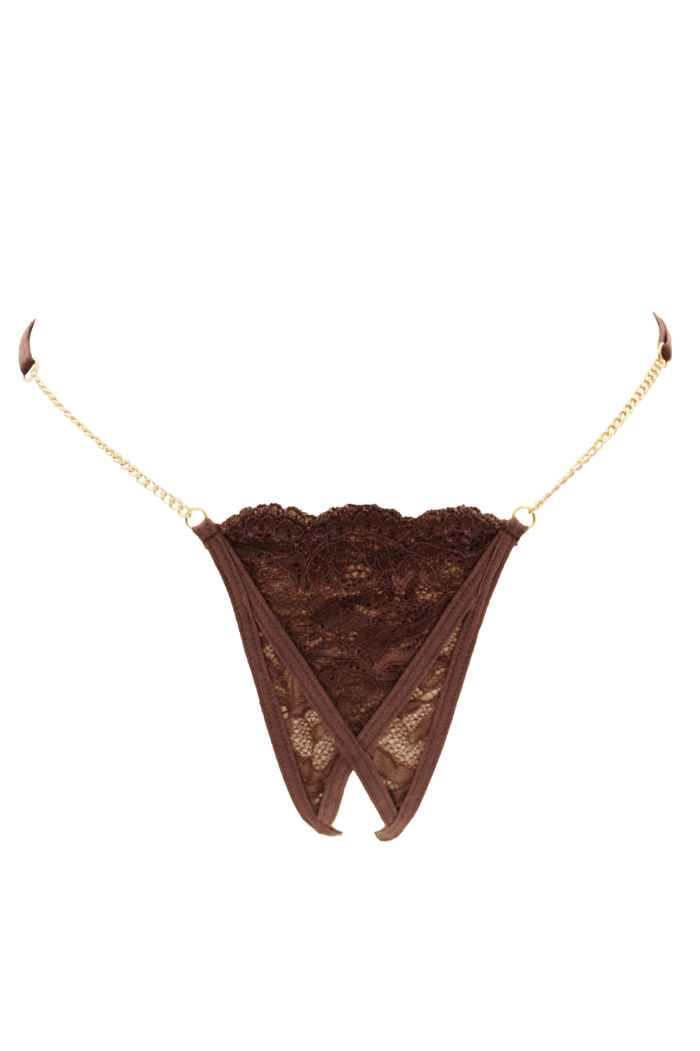 String en dentelle marron ouvert avec chaînes dorées