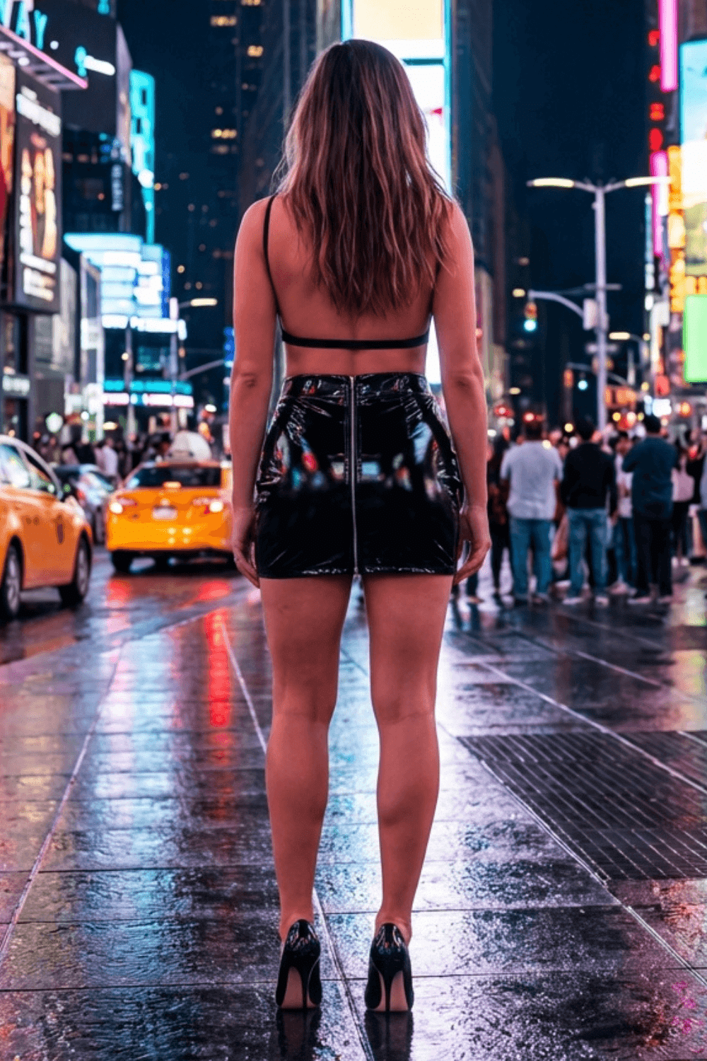 Jupe noire en simili cuir avec zip Lara