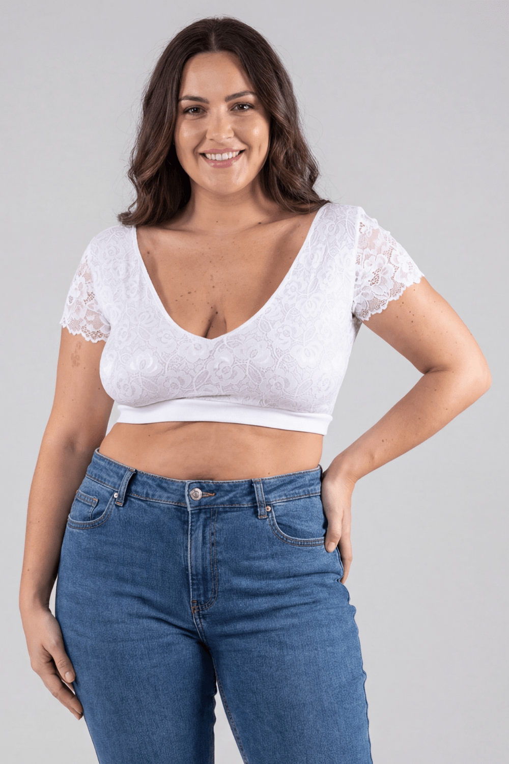 Top sexy court blanc bi matière réversible