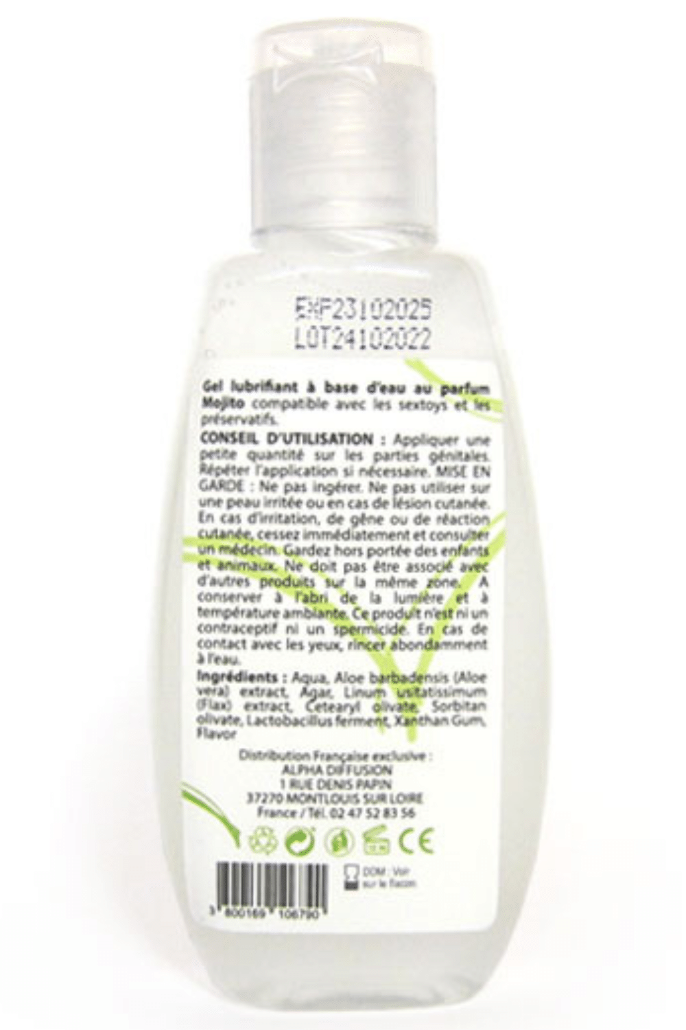 Lubrifiant à base d’eau 100% naturel Mojito 90 ml
