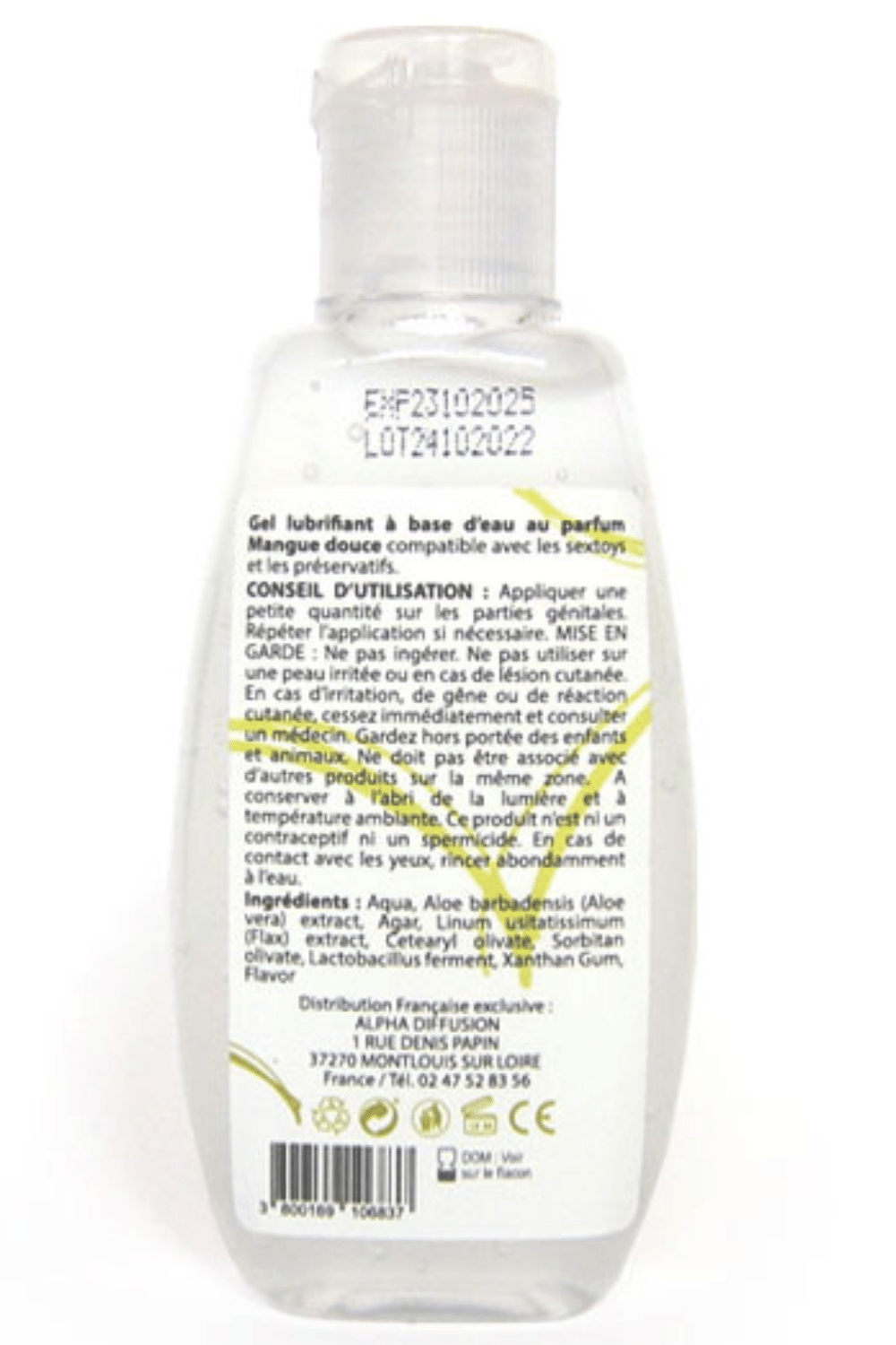 Lubrifiant à base d’eau 100% naturel Mangue Douce 90 ml