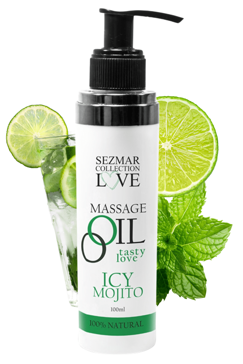 Huile de massage comestible mojito menthe 100ml 100% naturelle