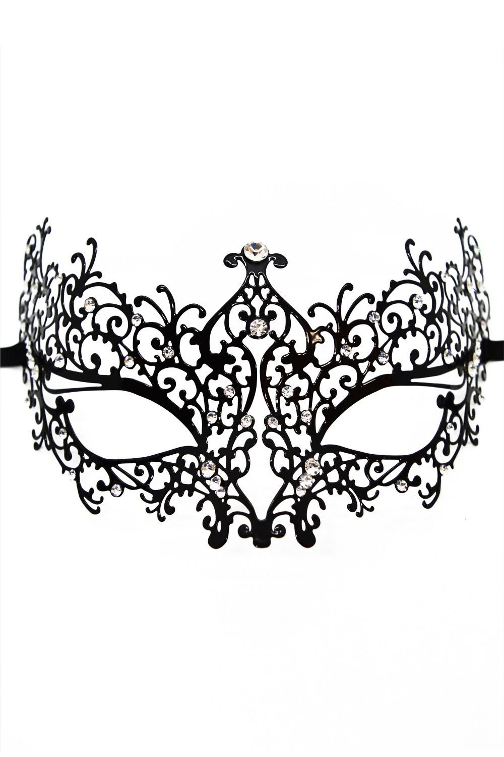 Masque vénitien Chiara rigide noir avec strass