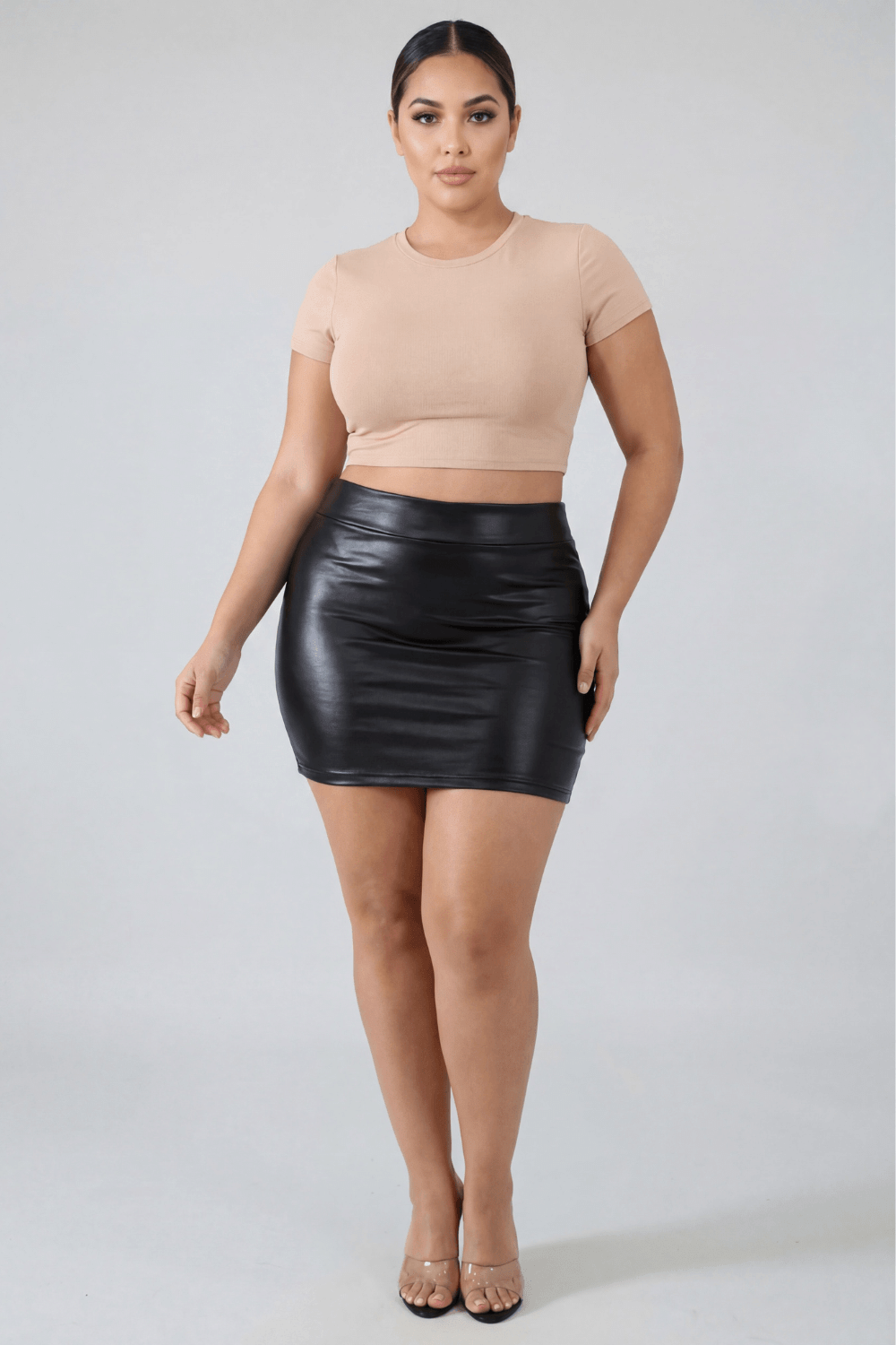 Jupe noire en simili cuir mat Sifia