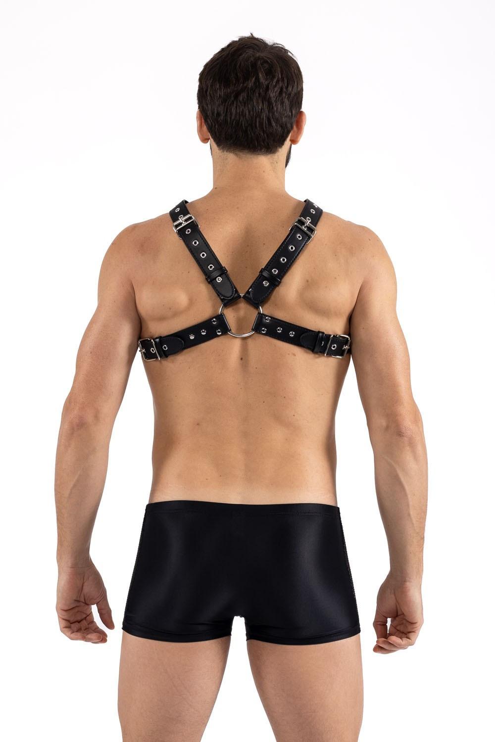 Harnais homme simili cuir larges sangles avec anneaux