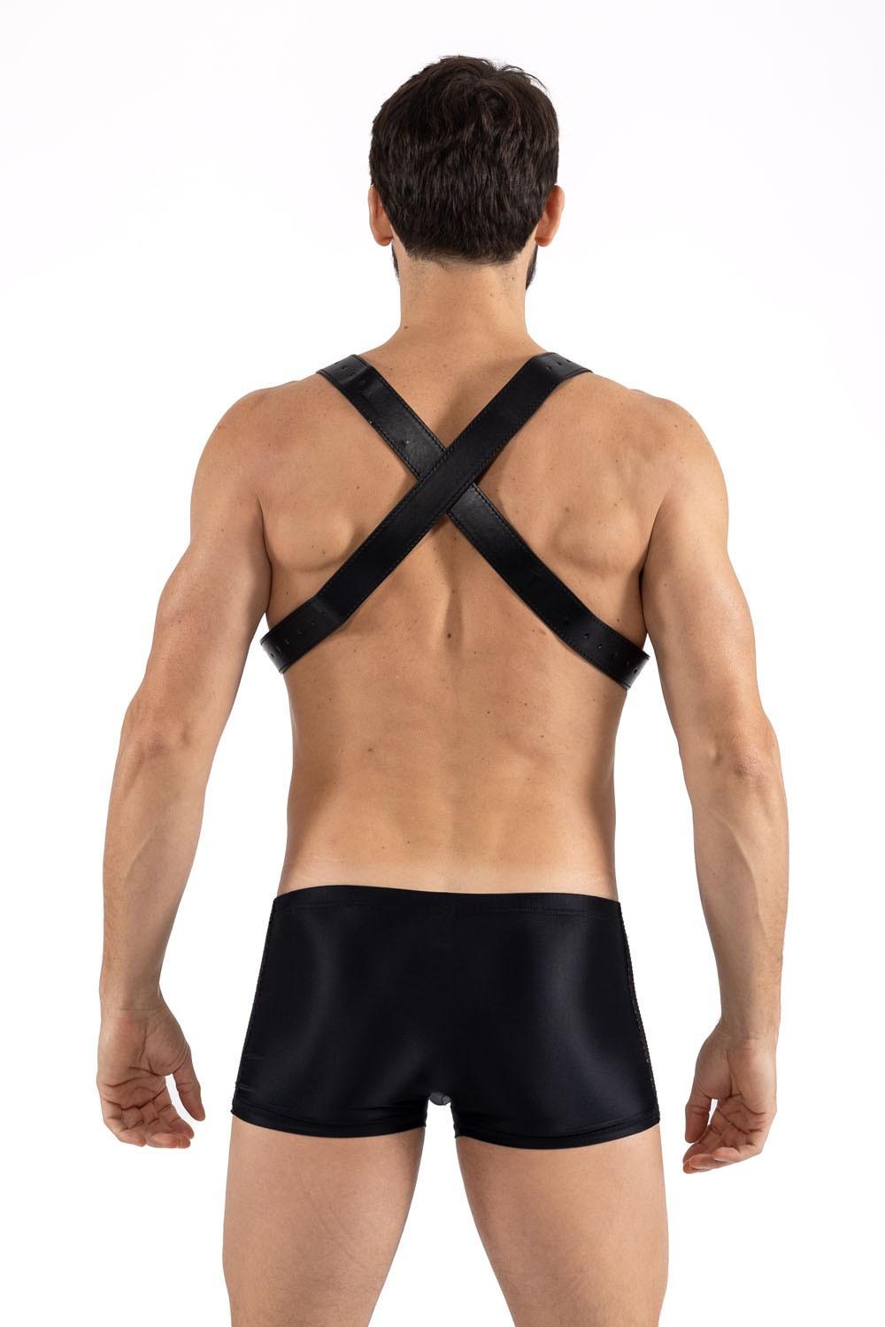 Harnais homme simili cuir avec sangles croisées dans le dos