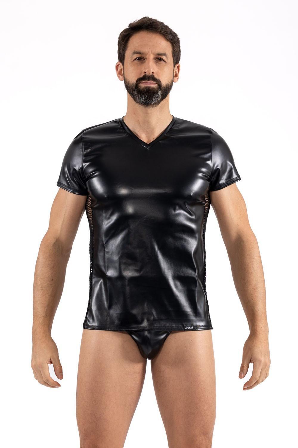 T-Shirt noir Black Desire en simili cuir