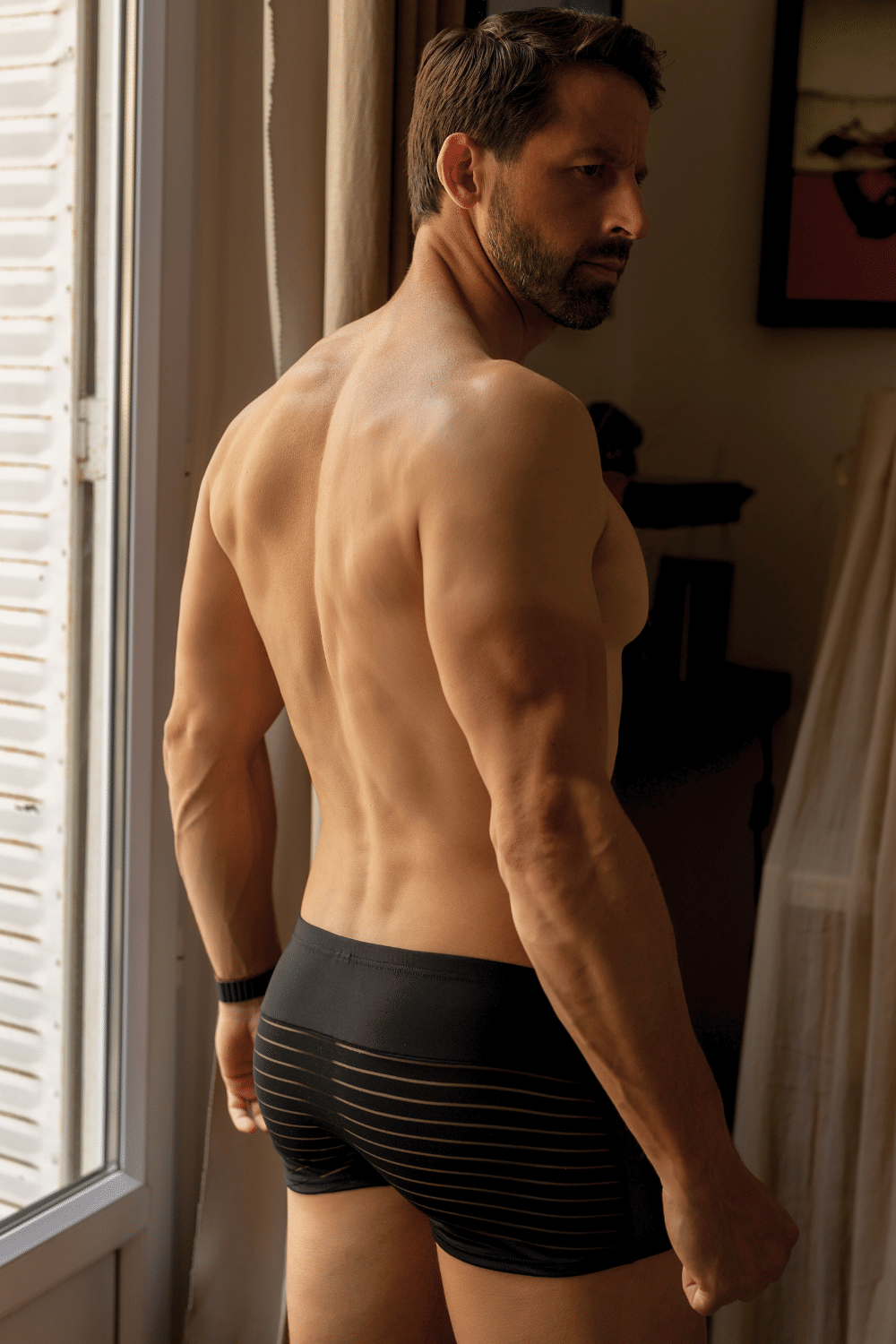 Boxer noir rayé opaque et transparent