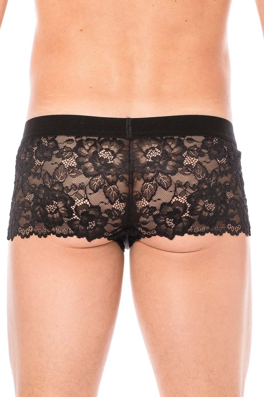 Boxer noir en dentelle délicate