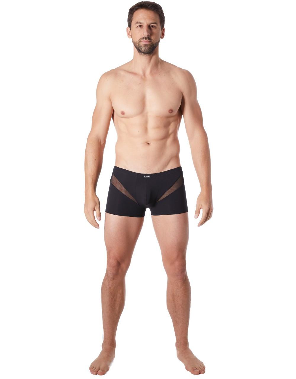 Boxer noir sexy avec fine résille en V