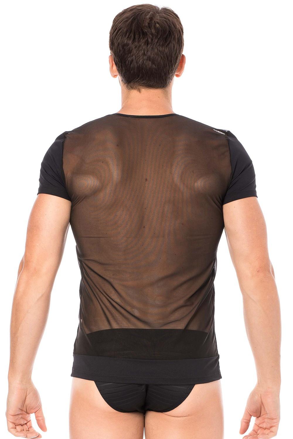 T-shirt noir rayé opaque et transparent
