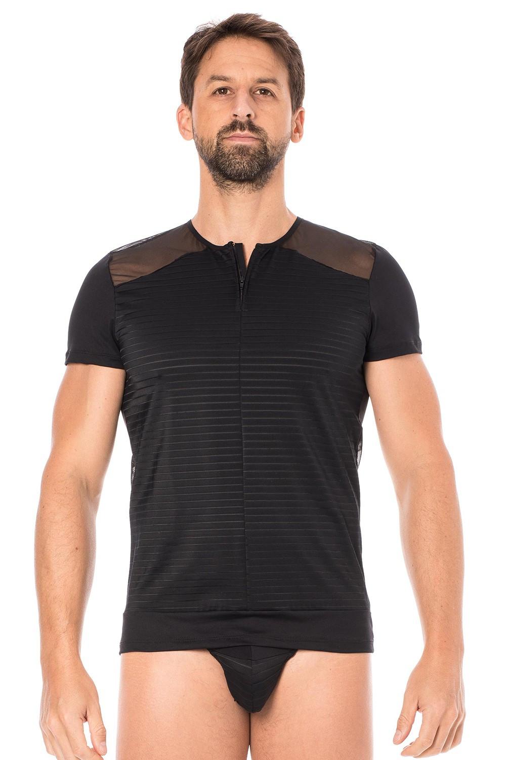 T-shirt noir rayé opaque et transparent