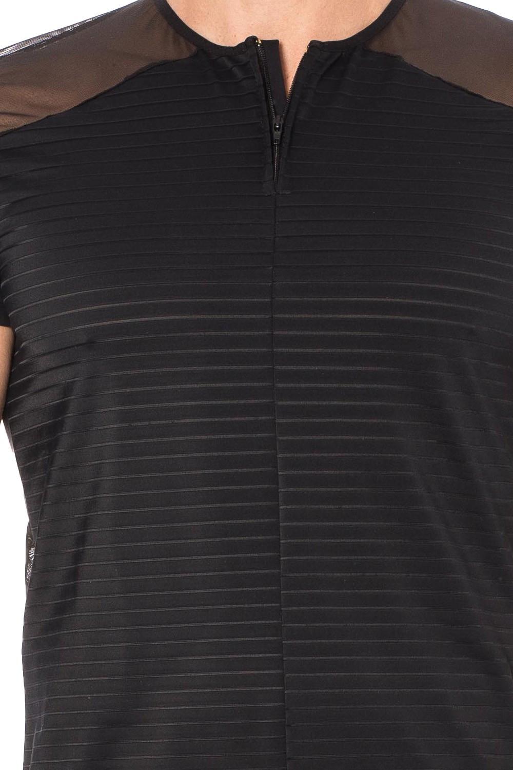 T-shirt noir rayé opaque et transparent