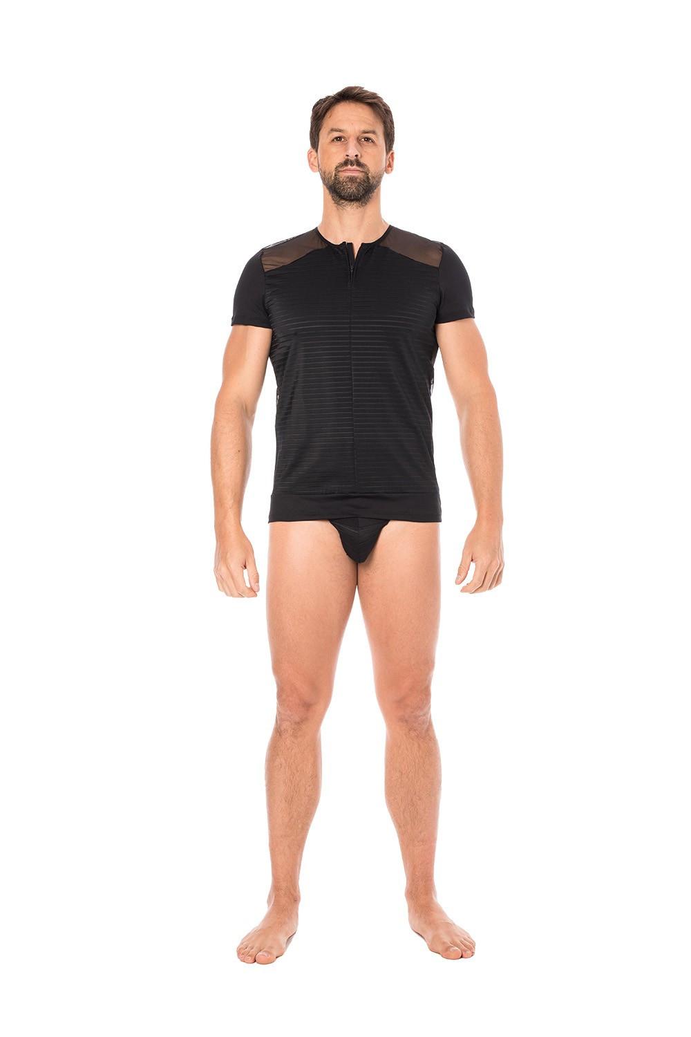 T-shirt noir rayé opaque et transparent
