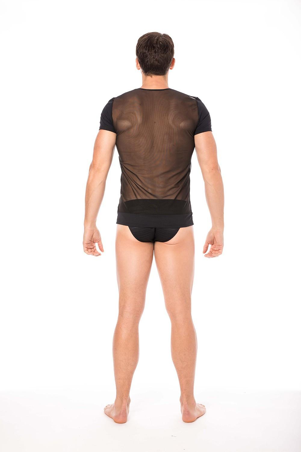 T-shirt noir rayé opaque et transparent