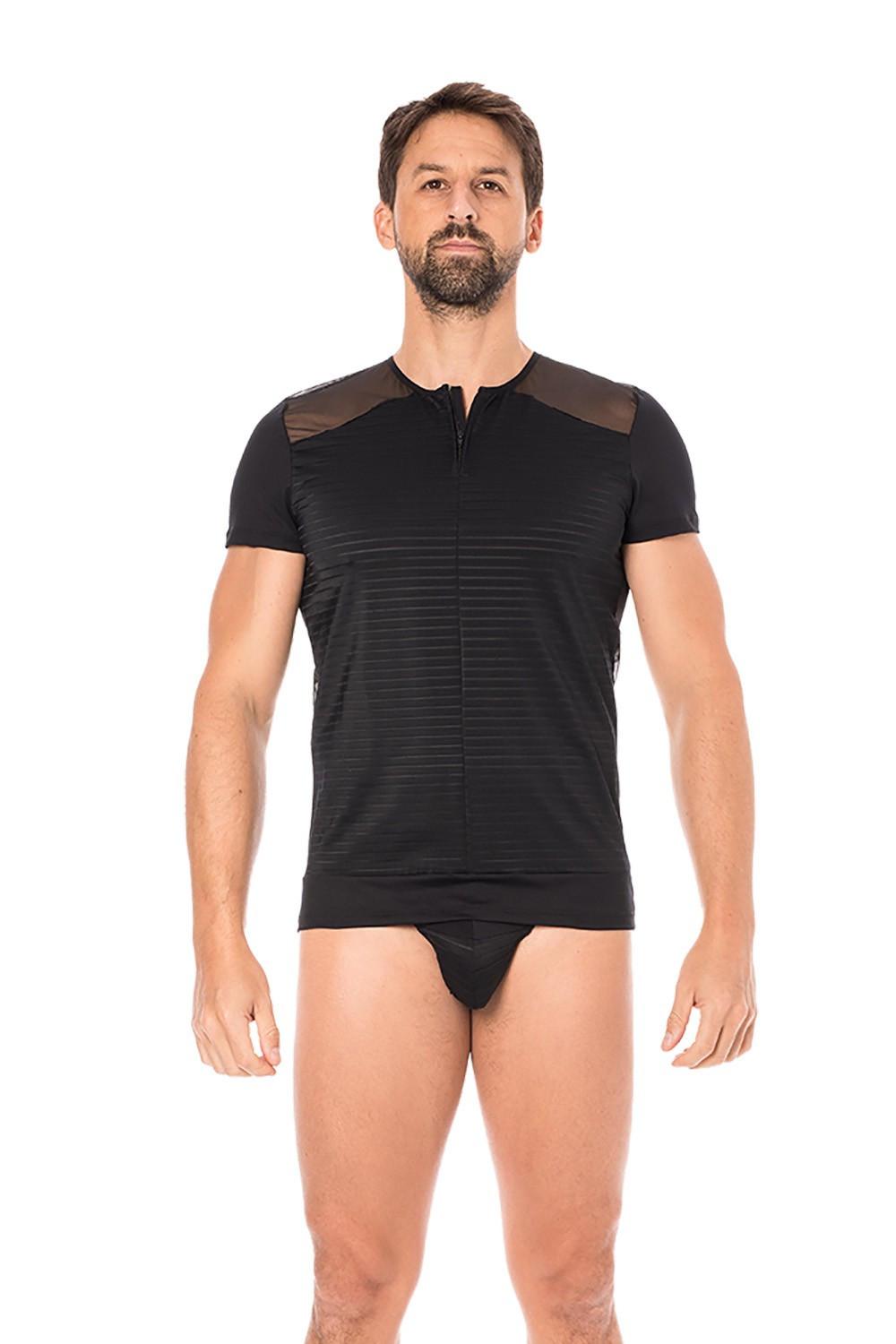 T-shirt noir rayé opaque et transparent