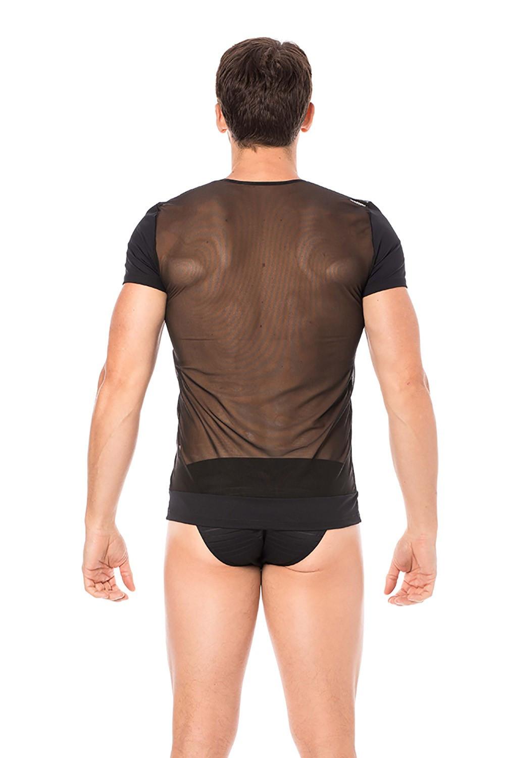 T-shirt noir rayé opaque et transparent