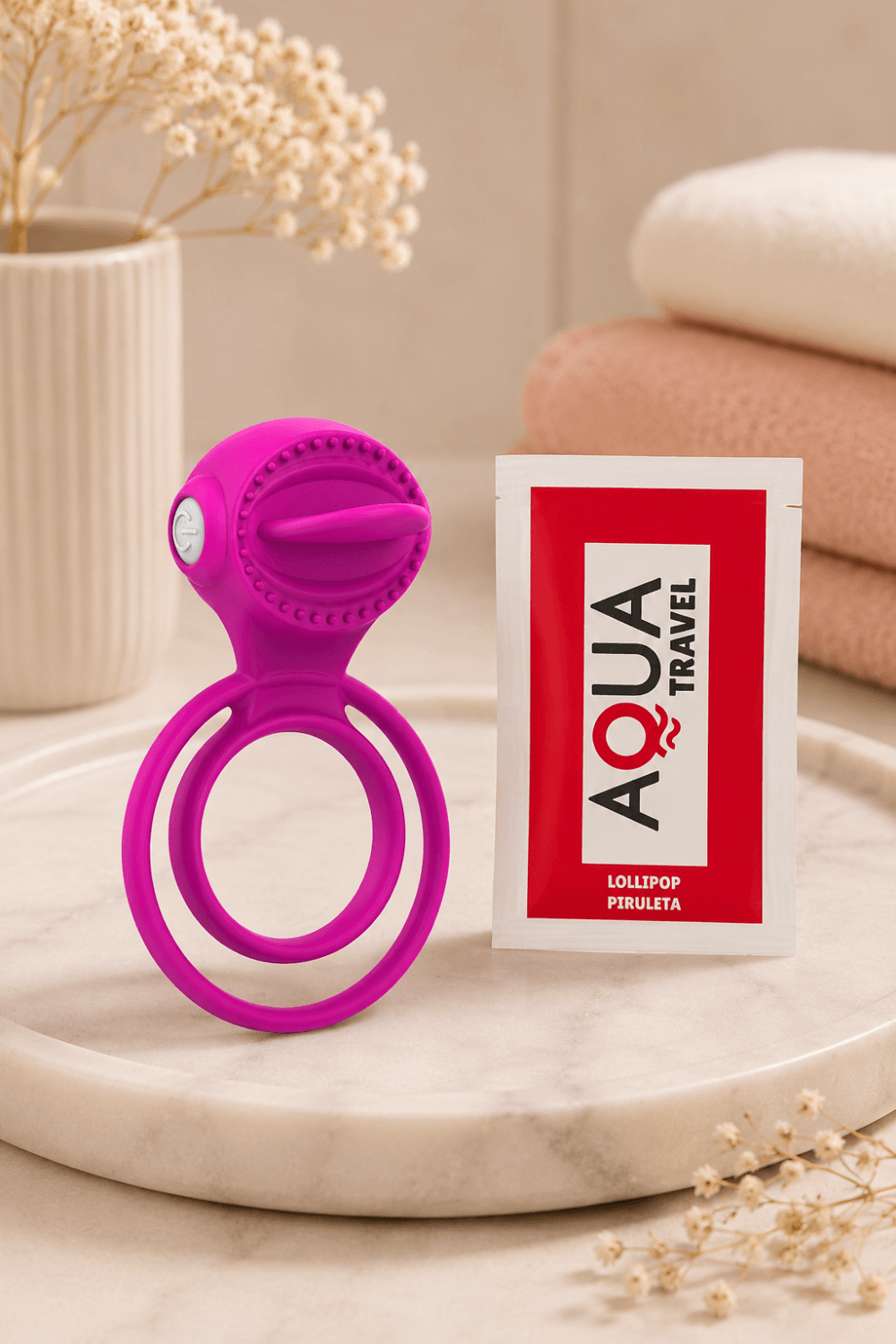 Anneau vibrant 1 seul mode de vibration très extensible rose Pocket Pleasure 1 dosette de lubrifiant
