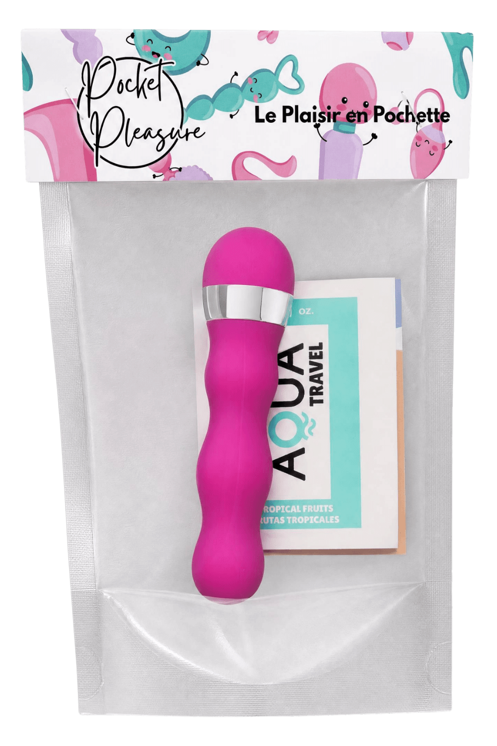Mini Vibromasseur rose ondulés Pocket Pleasure 1 dosette de lubrifiant