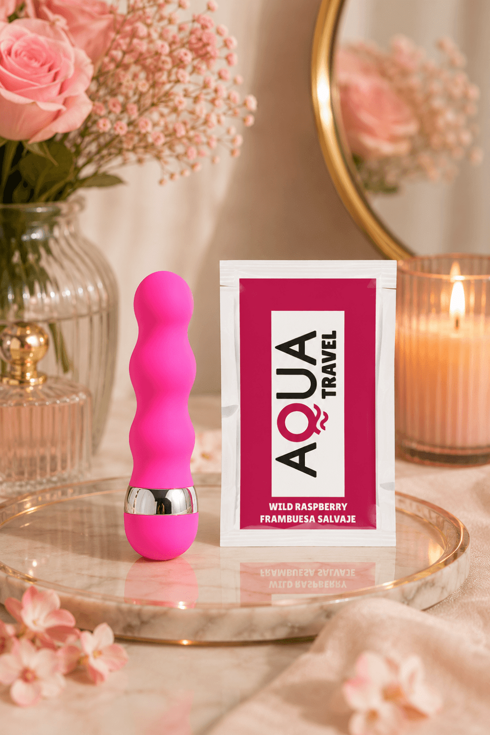 Mini Vibromasseur rose ondulés Pocket Pleasure 1 dosette de lubrifiant