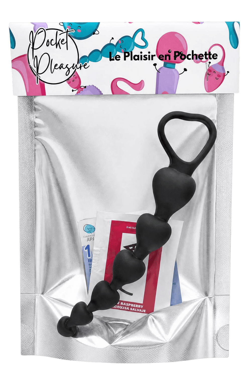 Chapelet Anal Cœur Silicone Noir 1 dosette de lubrifiant — Pocket Pleasure