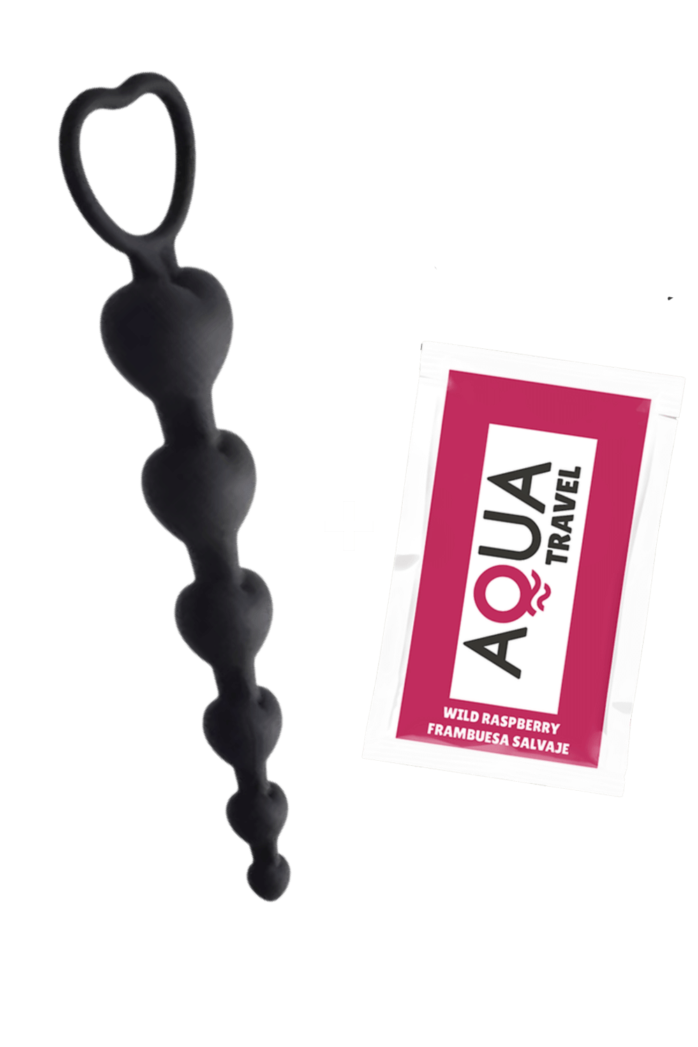 Chapelet Anal Cœur Silicone Noir 1 dosette de lubrifiant — Pocket Pleasure
