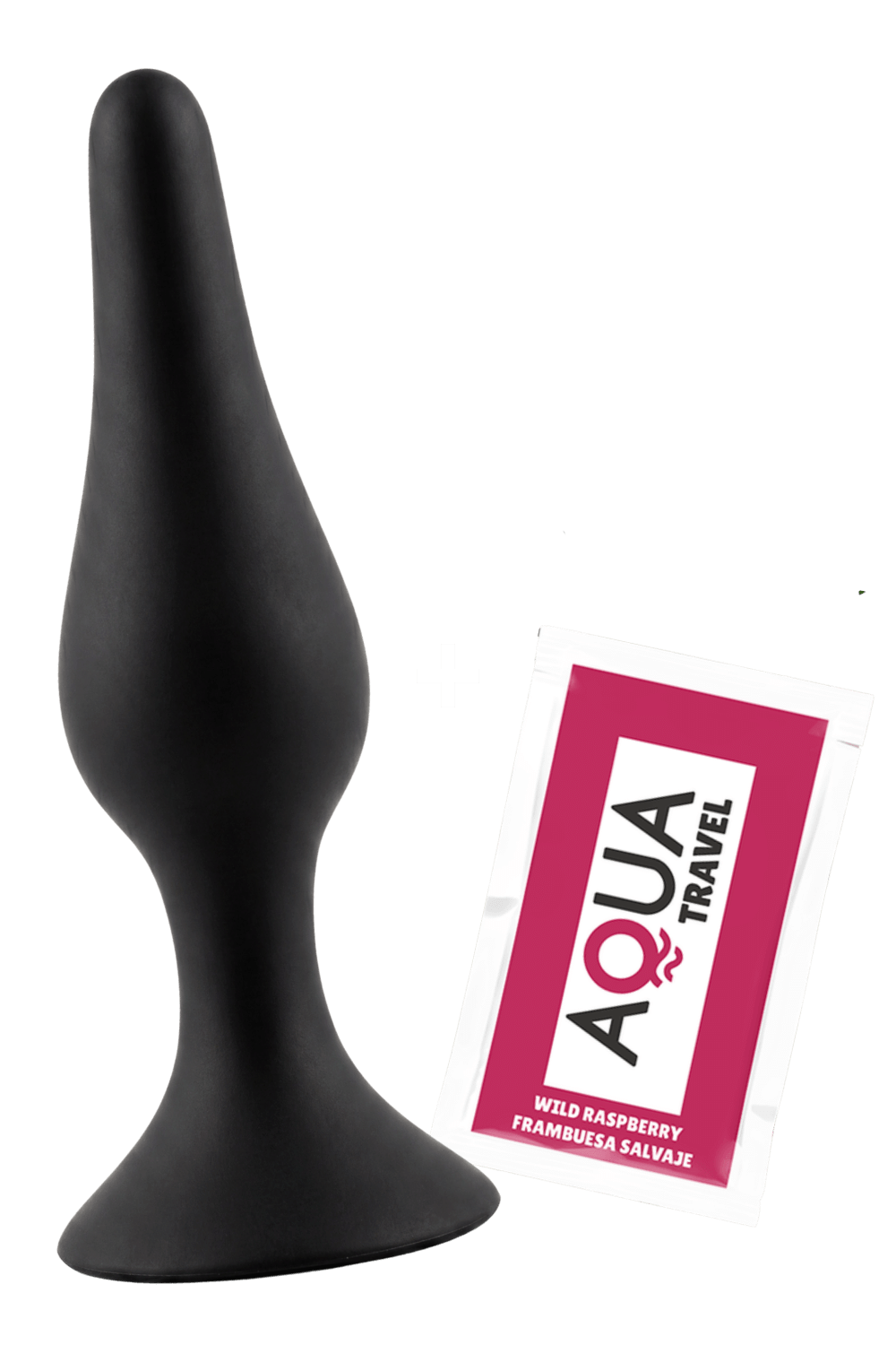 Plug Anal Noir en Silicone XL avec Ventouse Taille XL 15 cm Pocket Pleasure 1 dosette de lubrifiant