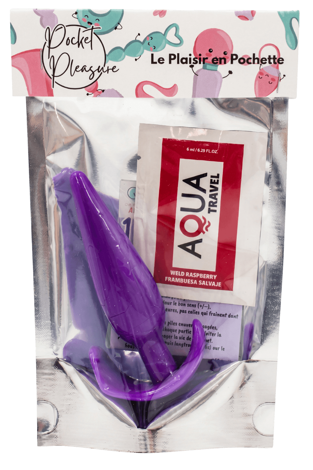 Plug anal violet souple base évasée Pocket Pleasure 1 dosette de lubrifiant
