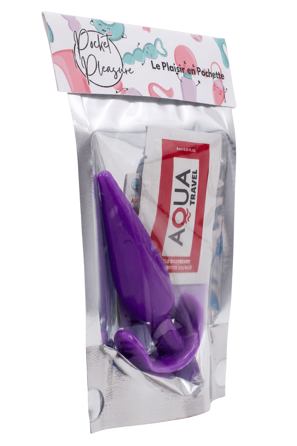 Plug anal violet souple base évasée Pocket Pleasure 1 dosette de lubrifiant