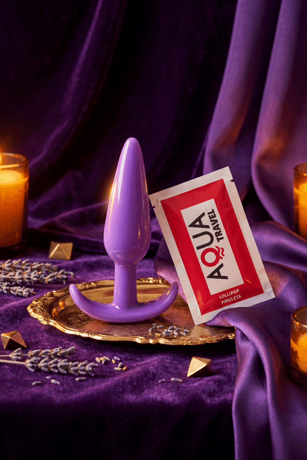 Plug anal violet souple base évasée Pocket Pleasure 1 dosette de lubrifiant
