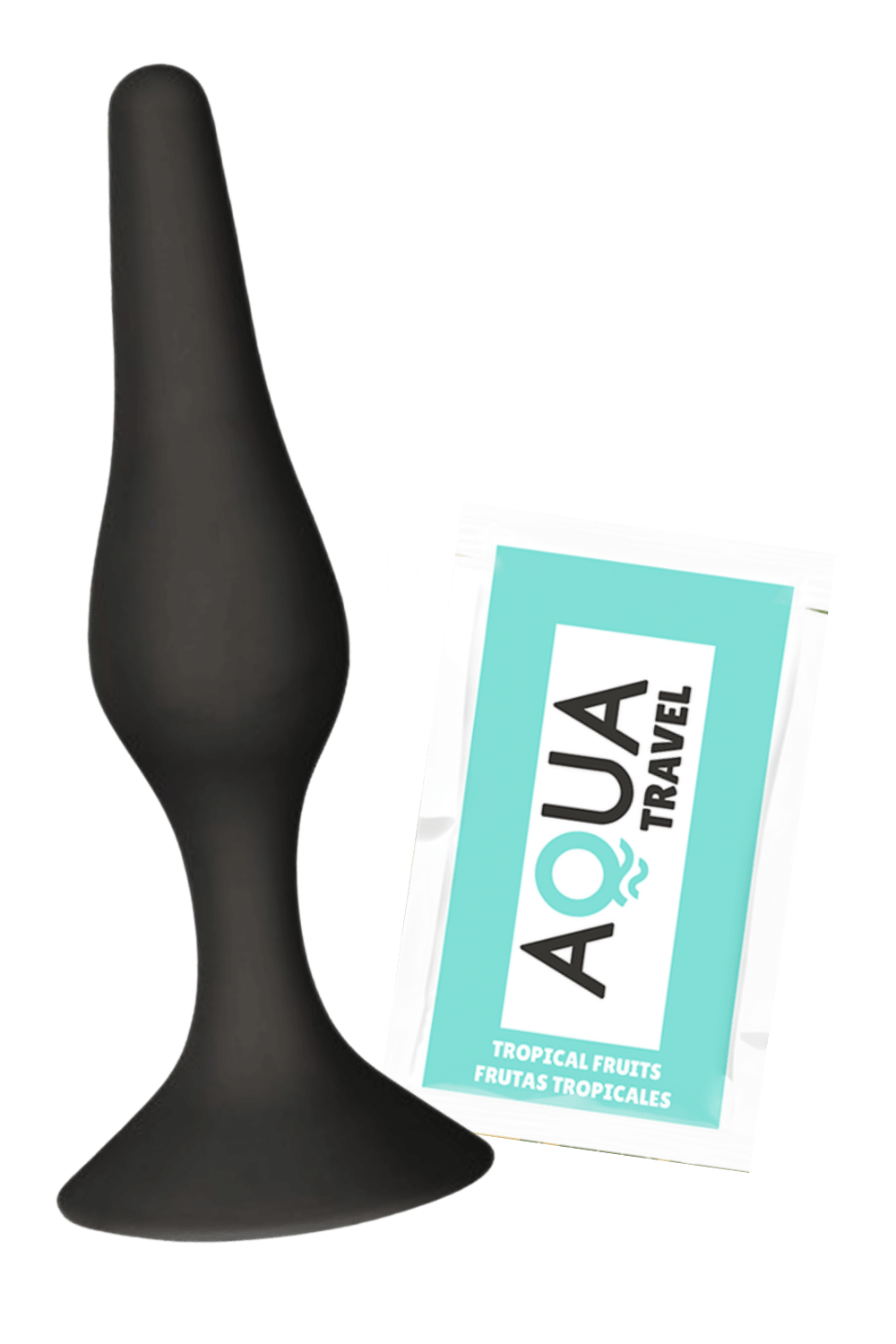 Plug Anal Noir en Silicone L avec Ventouse Taille L 12,7 cm Pocket Pleasure 1 dosette de lubrifiant