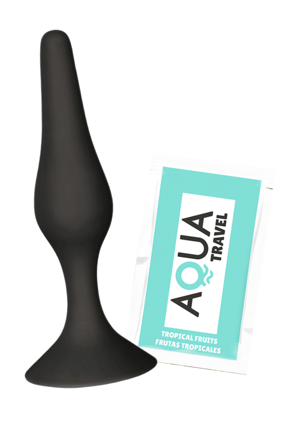 Plug Anal Noir en Silicone M avec Ventouse Taille M 11,3 cm Pocket Pleasure 1 dosette de lubrifiant