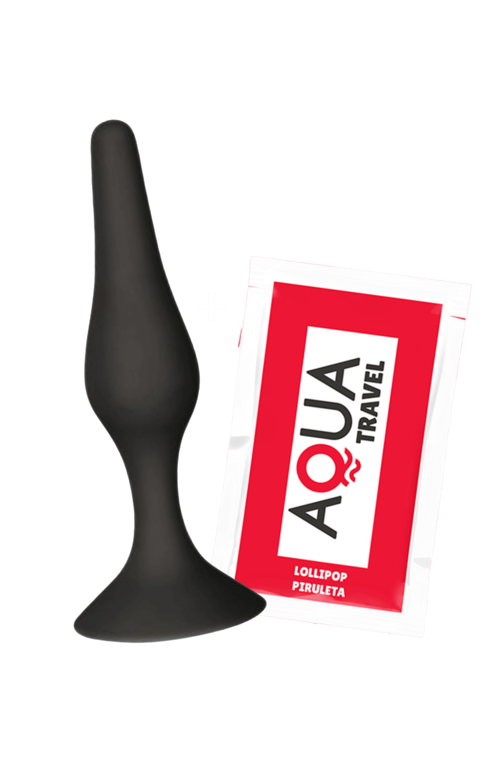 Plug Anal Noir en Silicone S avec Ventouse Taille S 10,5 cm Pocket Pleasure 1 dosette de lubrifiant