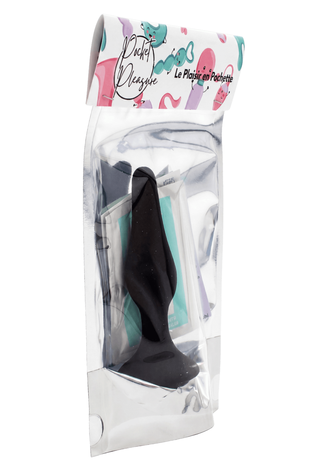 Plug Anal Noir en Silicone S avec Ventouse Taille S 10,5 cm Pocket Pleasure 1 dosette de lubrifiant