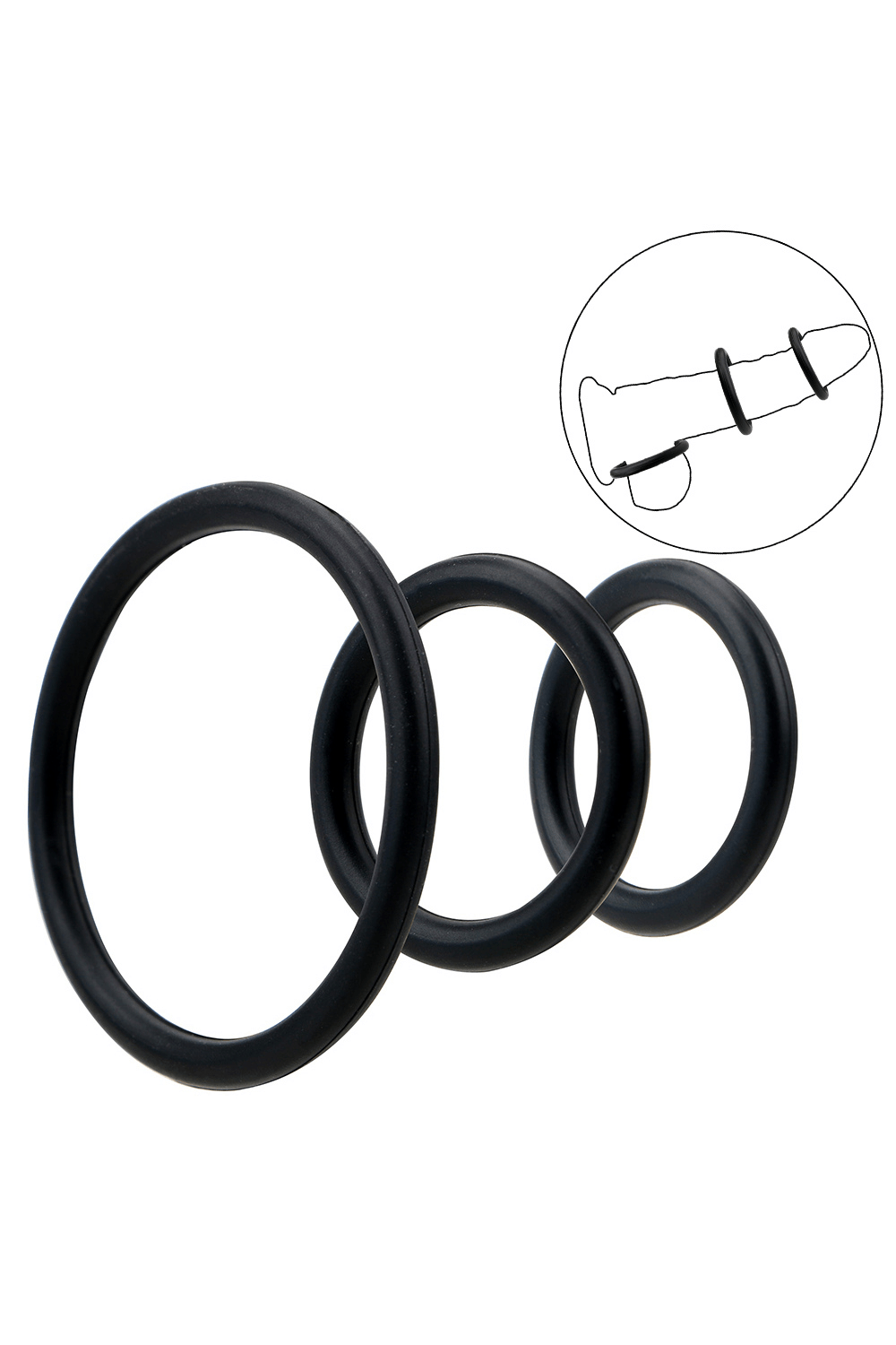 Trio d’Anneaux Péniens Silicone Noir Pocket Pleasure 1 dosette de lubrifiant