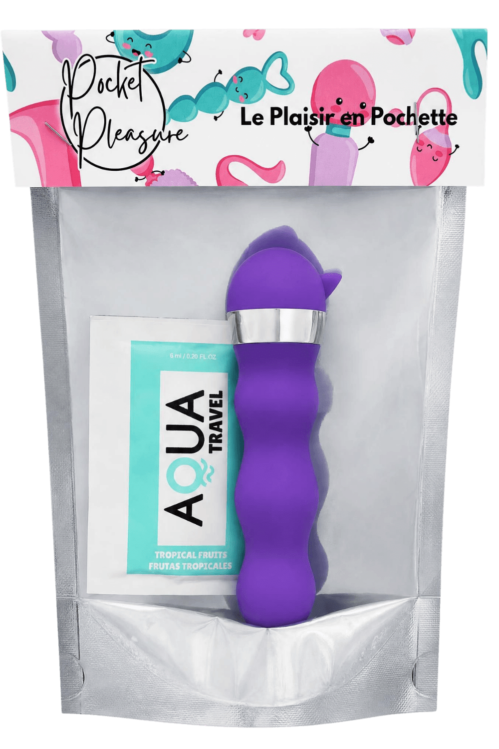 Mini Vibromasseur violet ondulés Pocket Pleasure 1 dosette de lubrifiant