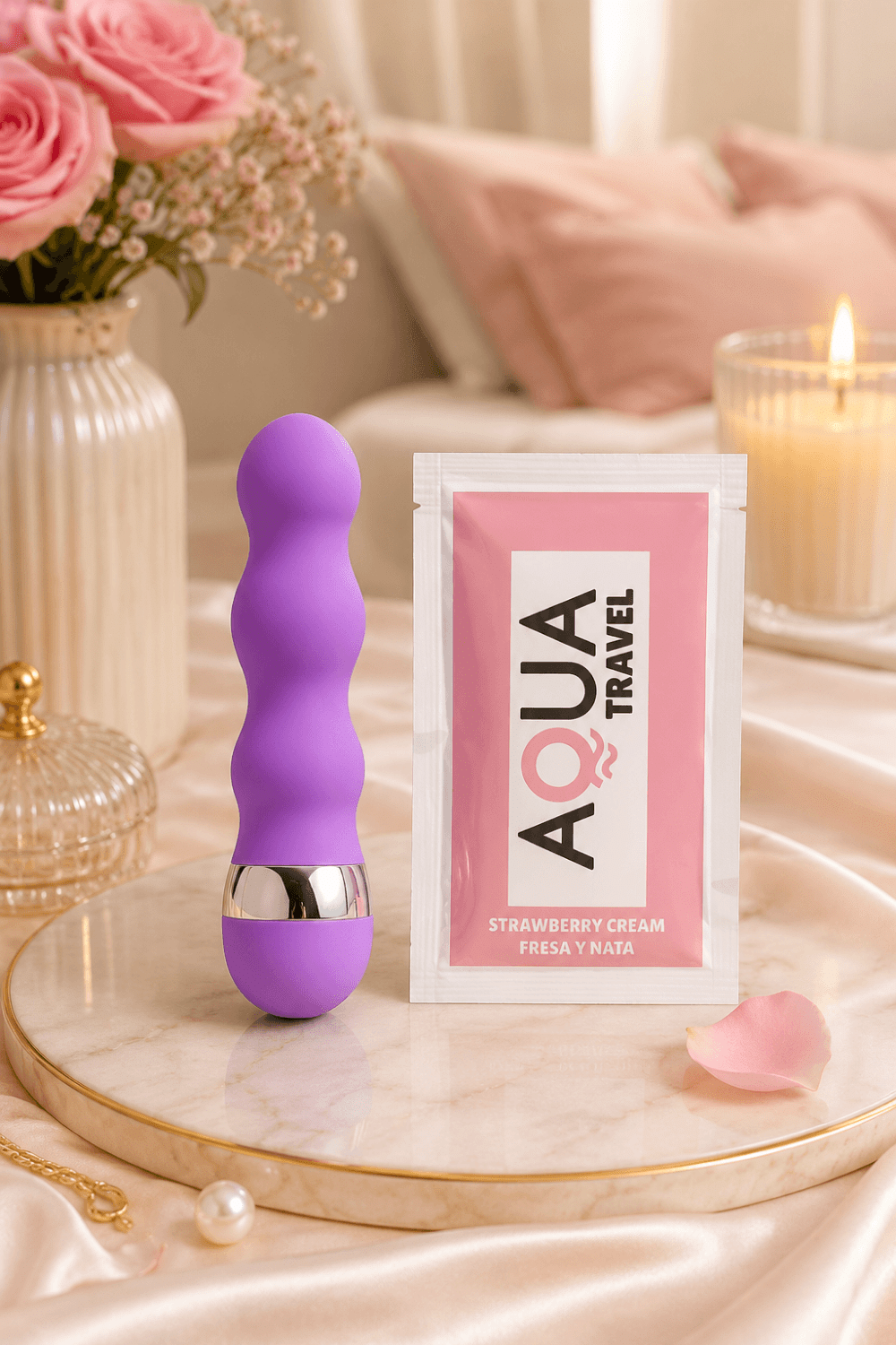 Mini Vibromasseur violet ondulés Pocket Pleasure 1 dosette de lubrifiant