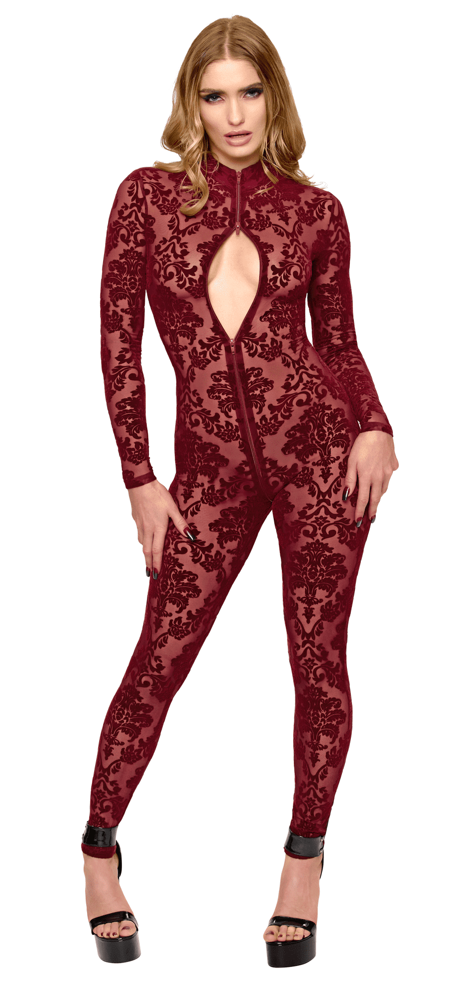 F421 Masquerade Bodystocking avec Zip Trois Voies