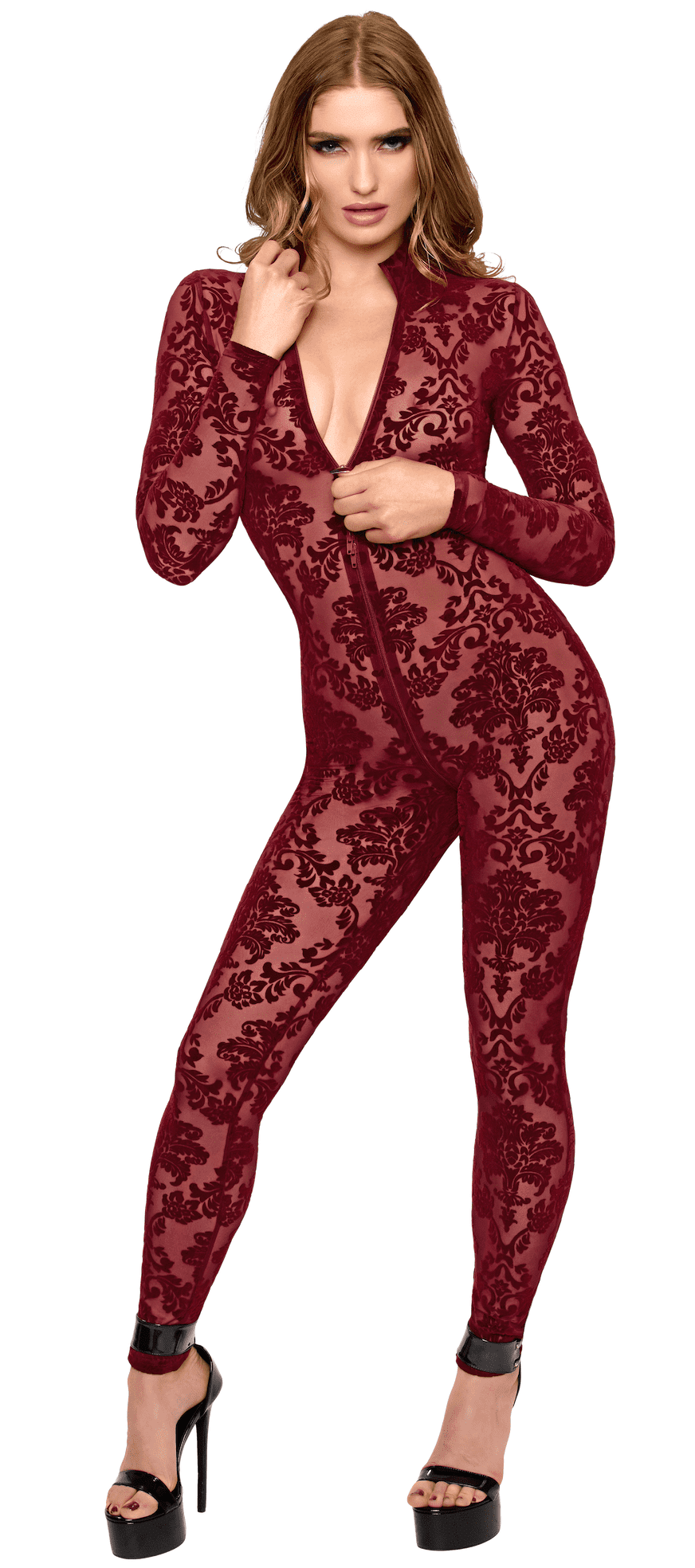 F421 Masquerade Bodystocking avec Zip Trois Voies
