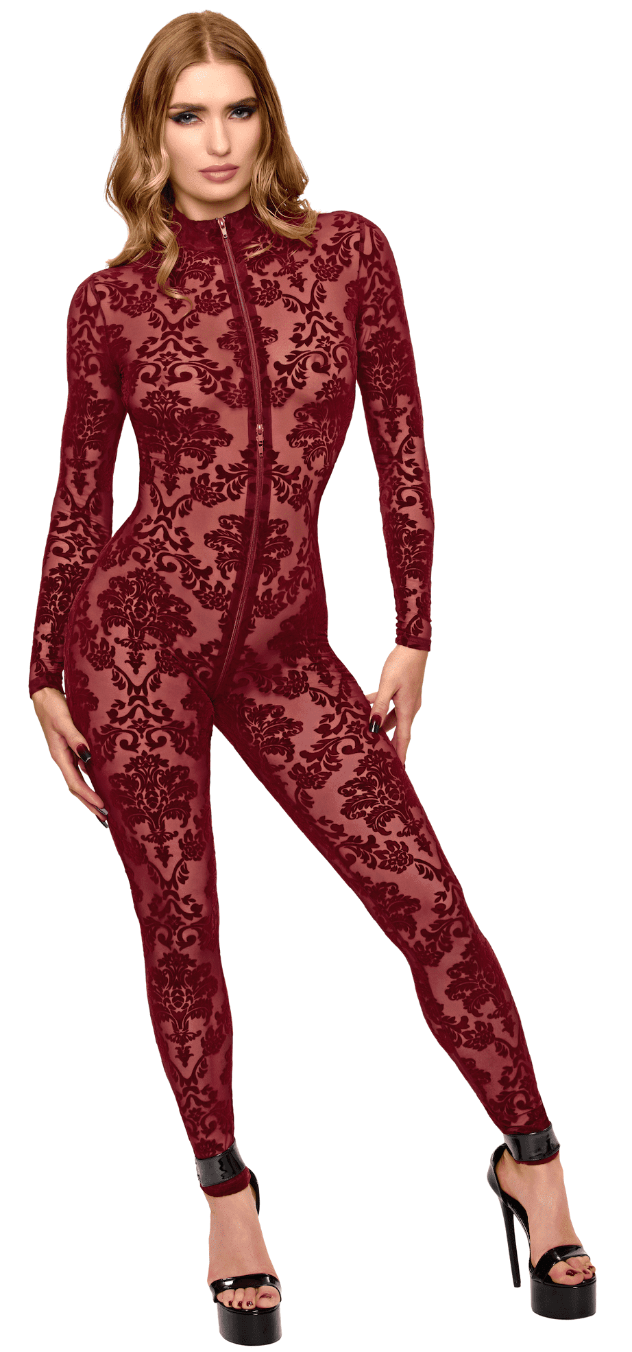 F421 Masquerade Bodystocking avec Zip Trois Voies