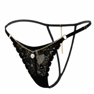 String noir en dentelle avec bijou et chaîne dorée