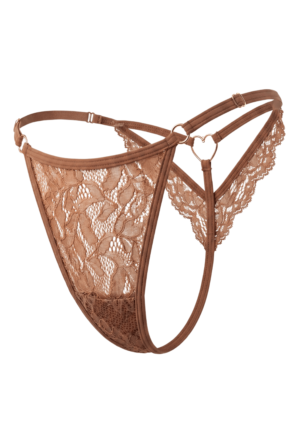 String taupe en dentelle avec bijou cœur doré