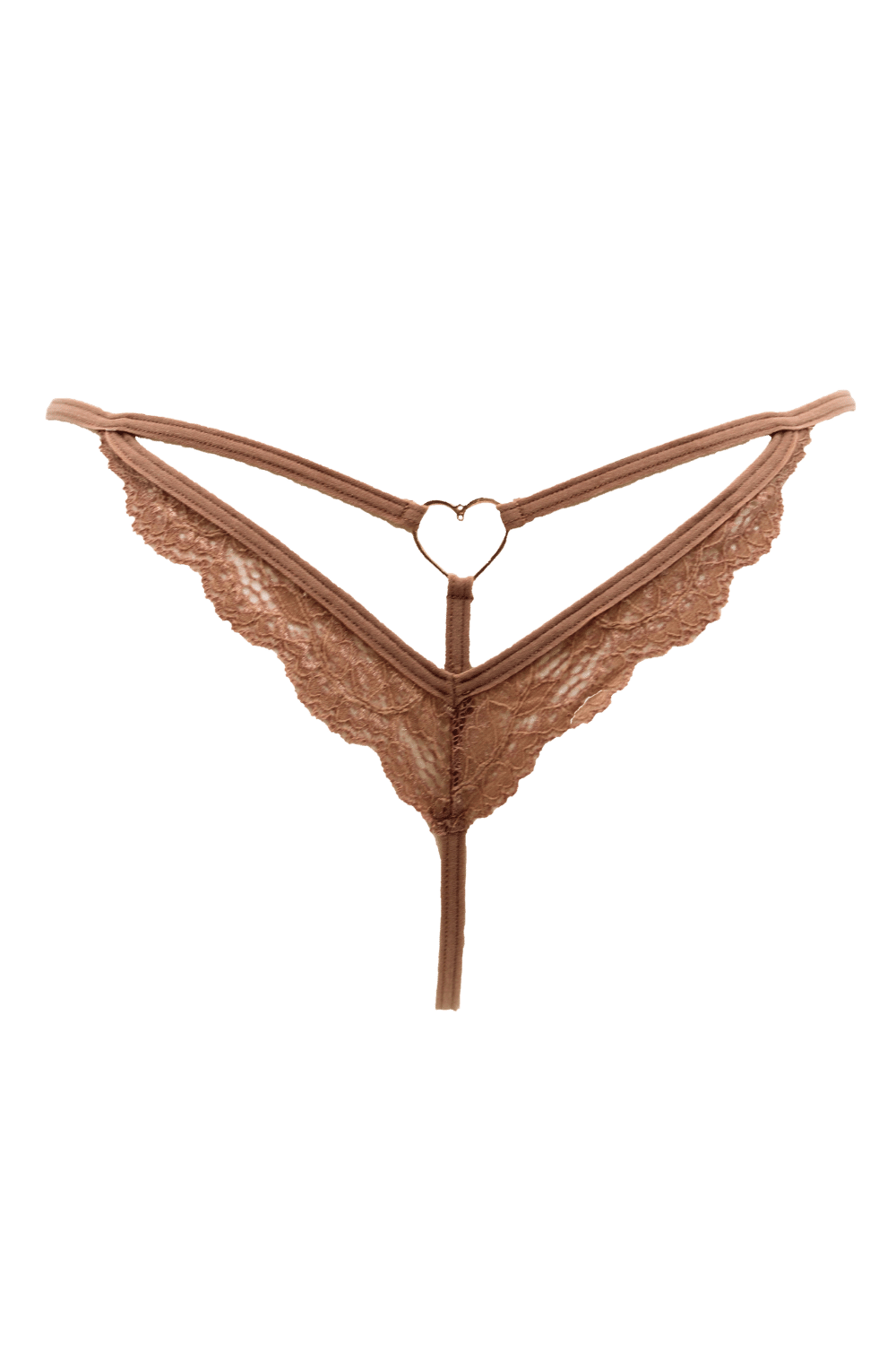 String taupe en dentelle avec bijou cœur doré