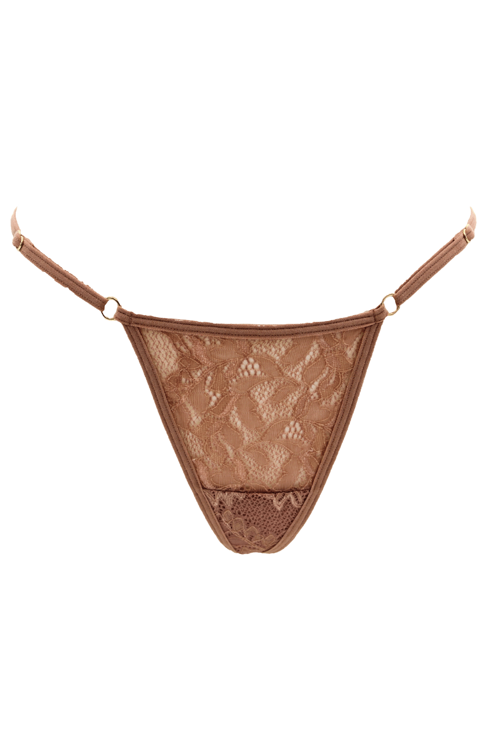 String taupe en dentelle avec bijou cœur doré